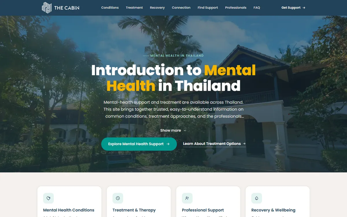 Mental Health in Thailand website hero with the headline 'Introduction to Mental Health in Thailand'